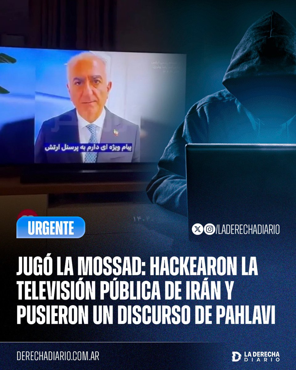 🚨🇮🇷 | #URGENTE JUGÓ LA MOSSAD: Hackearon todos los canales de la televisión pública iraní y transmitieron el discurso del príncipe heredero Reza Pahlavi a nivel nacional, convocando a derrocar al régimen terrorista del ayatolá Jamenei.