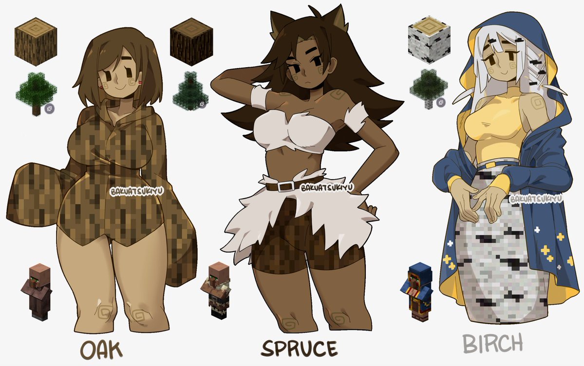 bakuatsukiyu's tweet image. my obsession with minecraft wood types