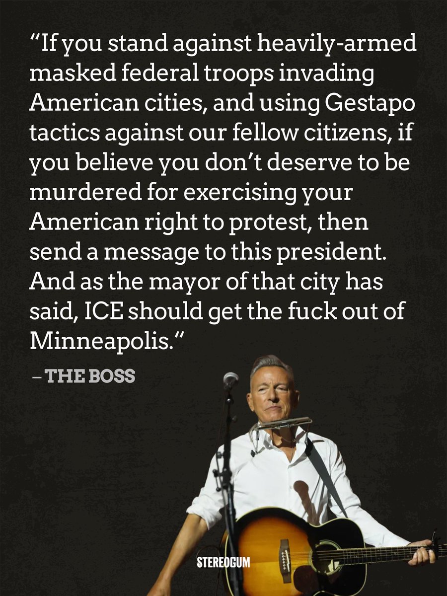 stereogum's tweet photo. Last night Bruce Springsteen spoke out against ICE and dedicated a song to Renee Good

https://t.co/s82f7Hanlq https://t.co/2pFdENXHsh