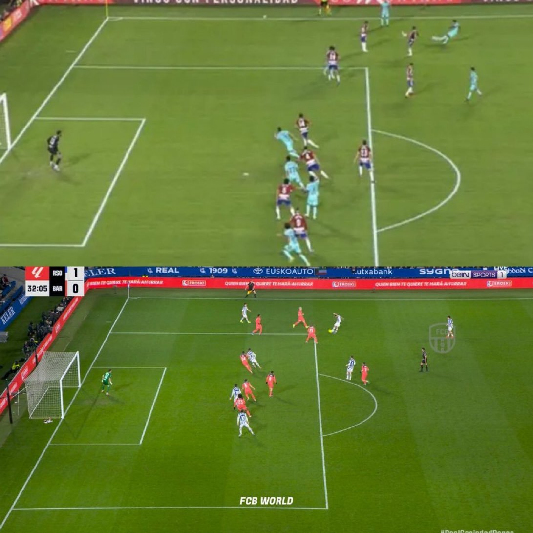 UNIVERSO_1899's tweet image. Arriba el gol ANULADO al Barça por fuera de juego "posicional" de Ferran Torres.

Abajo, el gol NO anulado a la Real por fuera de juego posicional.

Idéntica jugada. Mismo árbitro VAR:

Del Cerro Grande