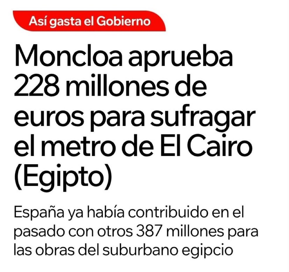 ArturoVilla_'s tweet image. ¿Cuántos km de vías se podrían haber mejorado con los 228 millones que el Gobierno dio a Egipto para su Metro?

¿Cuántos trenes se podrían haber modernizado con los 750 millones a Marruecos para sus trenes?

¡Hasta los cojones!
