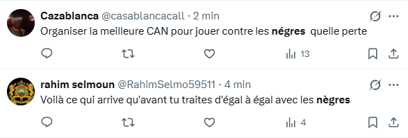 F_Desouche's tweet image. « N*gres », « bougn*ules », « s*les marocains » : la finale très tendue de la CAN entre le Sénégal et le Maroc donne lieu à des tensions communautaires et ethniques sur les réseaux #MARSEN #SENMAR #CAN2025