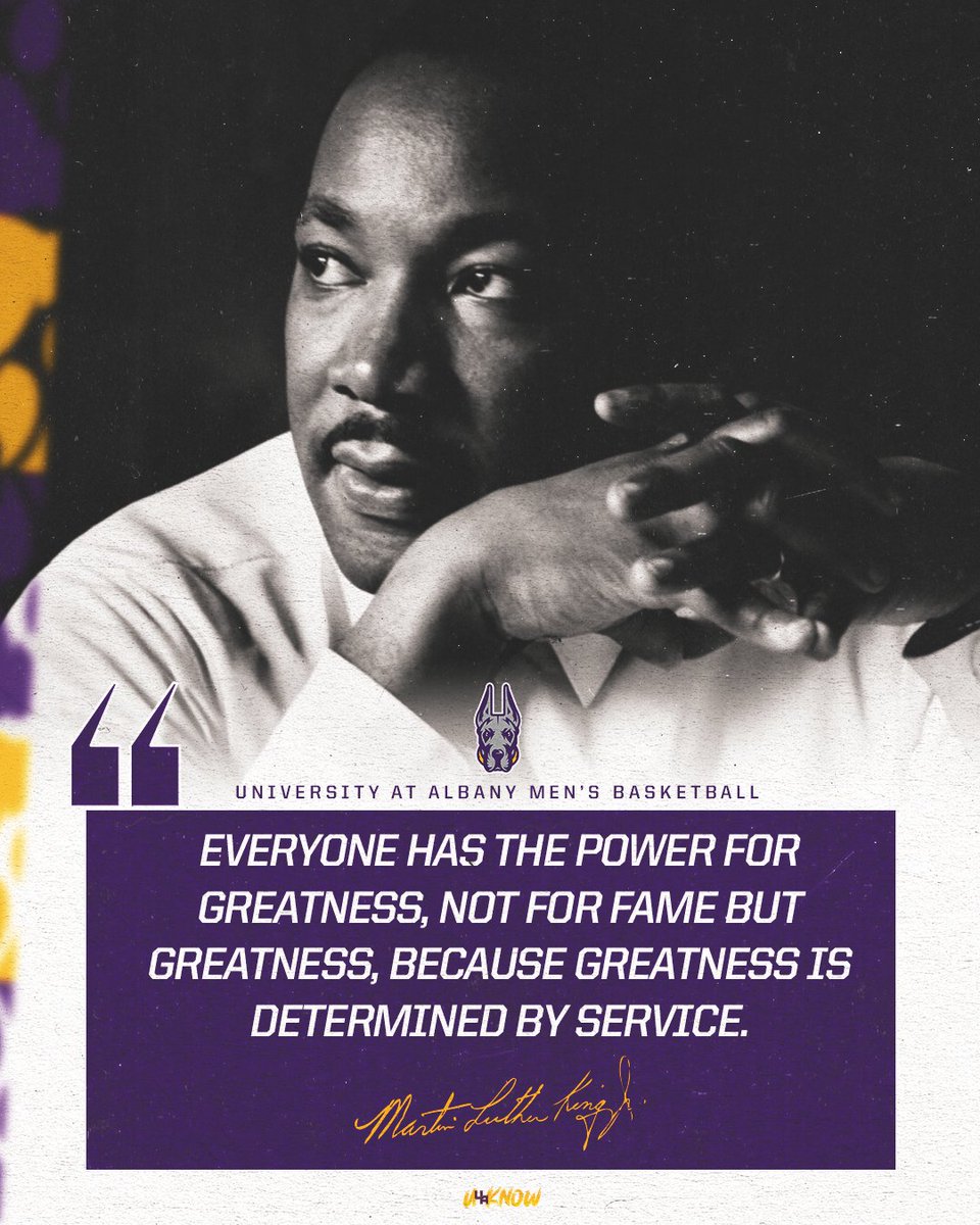 UAlbanyMBB's tweet photo. Today, we honor the dream by committing to serve, uplift, and lead with purpose.

#UAUKNOW https://t.co/ZQnMS7QFZA