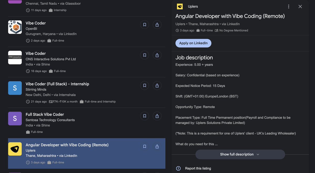 companies are serious about vibe coding 🔥🔥🔥

- they’re hiring vibe coders to iterate faster
- mvps in hours. feedback in minutes. pivots in days.
- perfect code can wait. learning can’t.