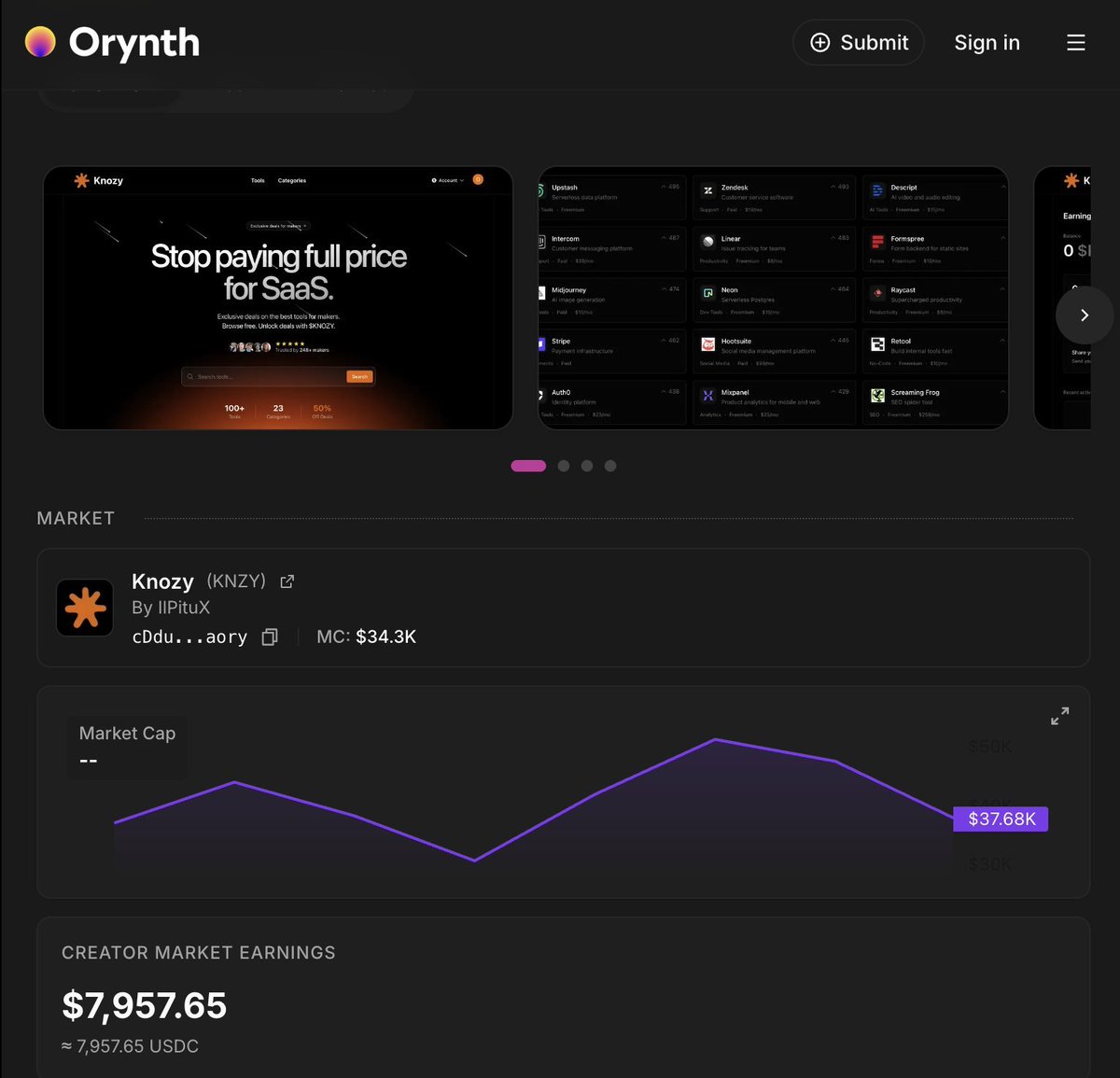 Another founder has earned $7,957 just a few minutes after listing his product on Orynth!

-<a href="/ilPituX/">PituX</a> built knozy.app
- Listed it on Orynth
- Earned 7,9K without having to sell his product

All you need is a good product and a good launchpad.

List on Orynth: