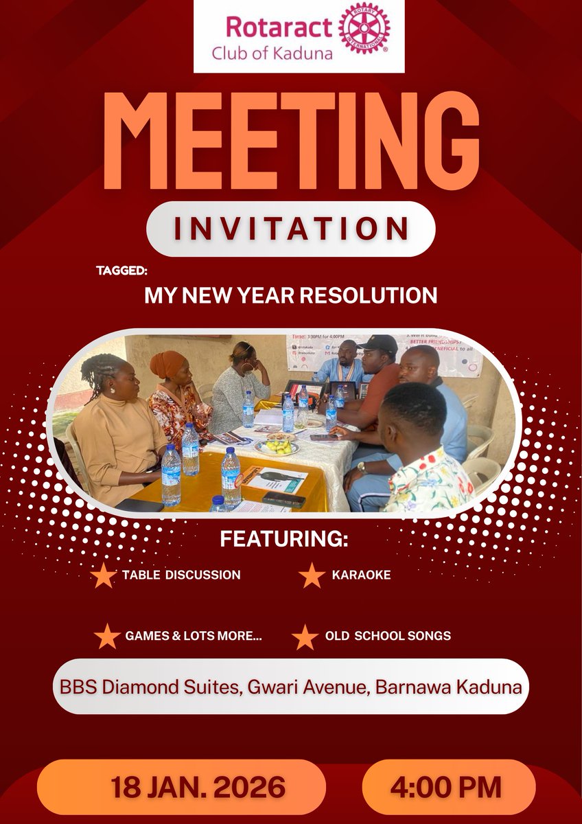 Rotakada's tweet image. Happy new year. 🎉💯
Our first fellowship of the year was insightful and interesting, we spoke extensively on the year and how to thrive better than we did last year as individuals and as a club. Join us today, let's serve humanity. Rotaract is good. #Fellowship #NewYear2026