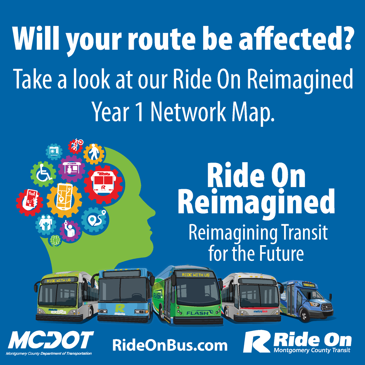 RideOnMCT's tweet photo. Take a look at our Ride On Reimagined Year 1 Network Map. Initial changes and improvements focus on immediate enhancements to service reliability and accessibility. #RideOnReimagined @MCDOTNow https://t.co/DBT0lrZzkd