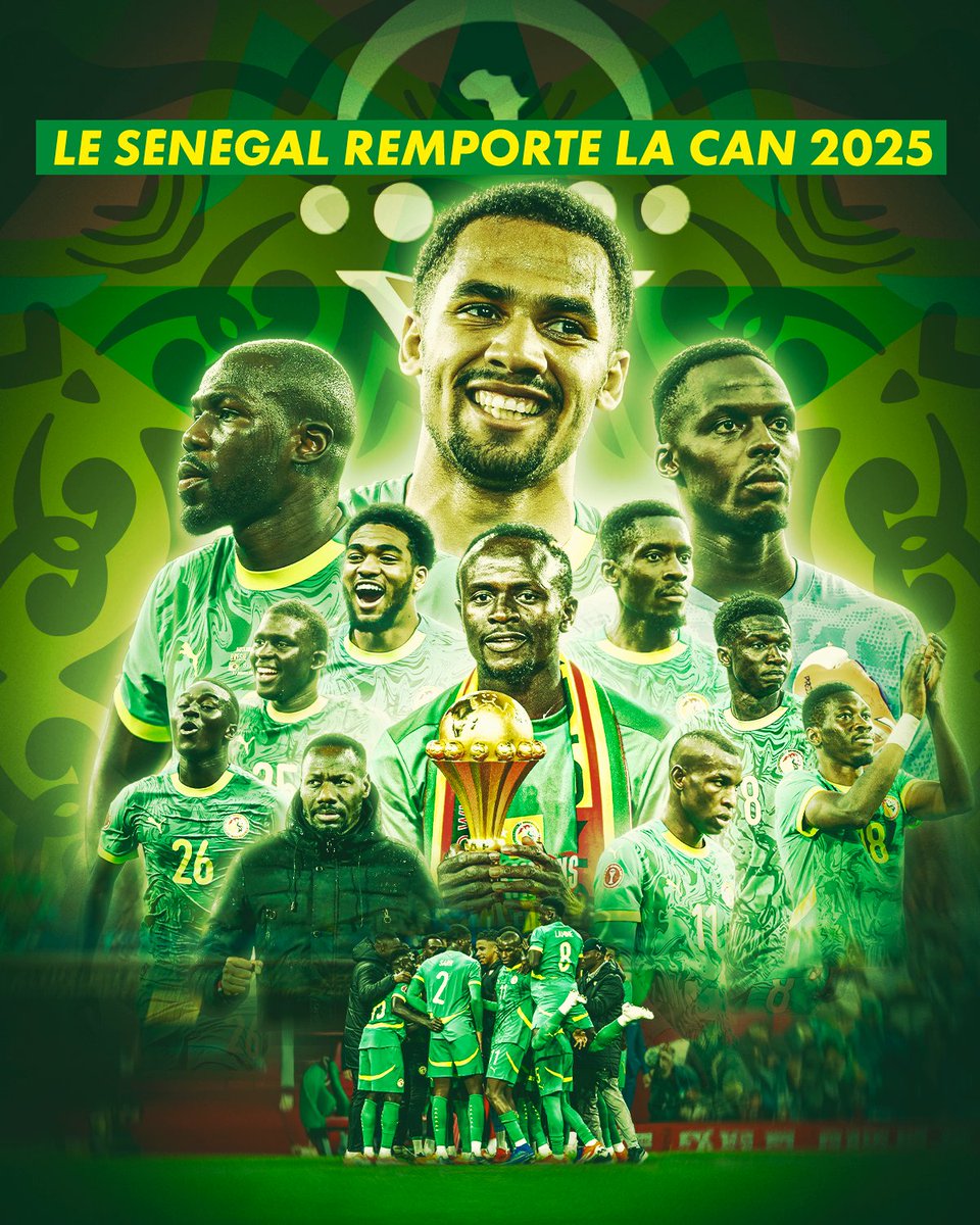 LE SÉNÉGAL REMPORTE LA CAN 💫

Après un scénario absolument irréel, les Lions de la Teranga s'imposent en prolongations grâce à un bijou de Pape Gueye 💥