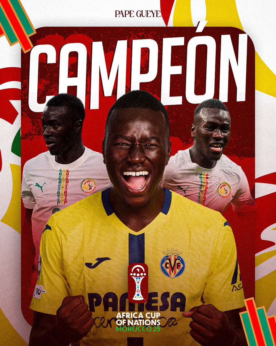 ¡Campeón de África y HÉROE nacional! 🤩

¡La Senegal de Pape Gueye es campeona de la #AFCON25 tras superar a Marruecos en la final (1-0) con un GOLAZO del CRACK del Submarino en la prórroga!

¡Orgullosos de ti, Pape! ¡Enhorabuena! 💛