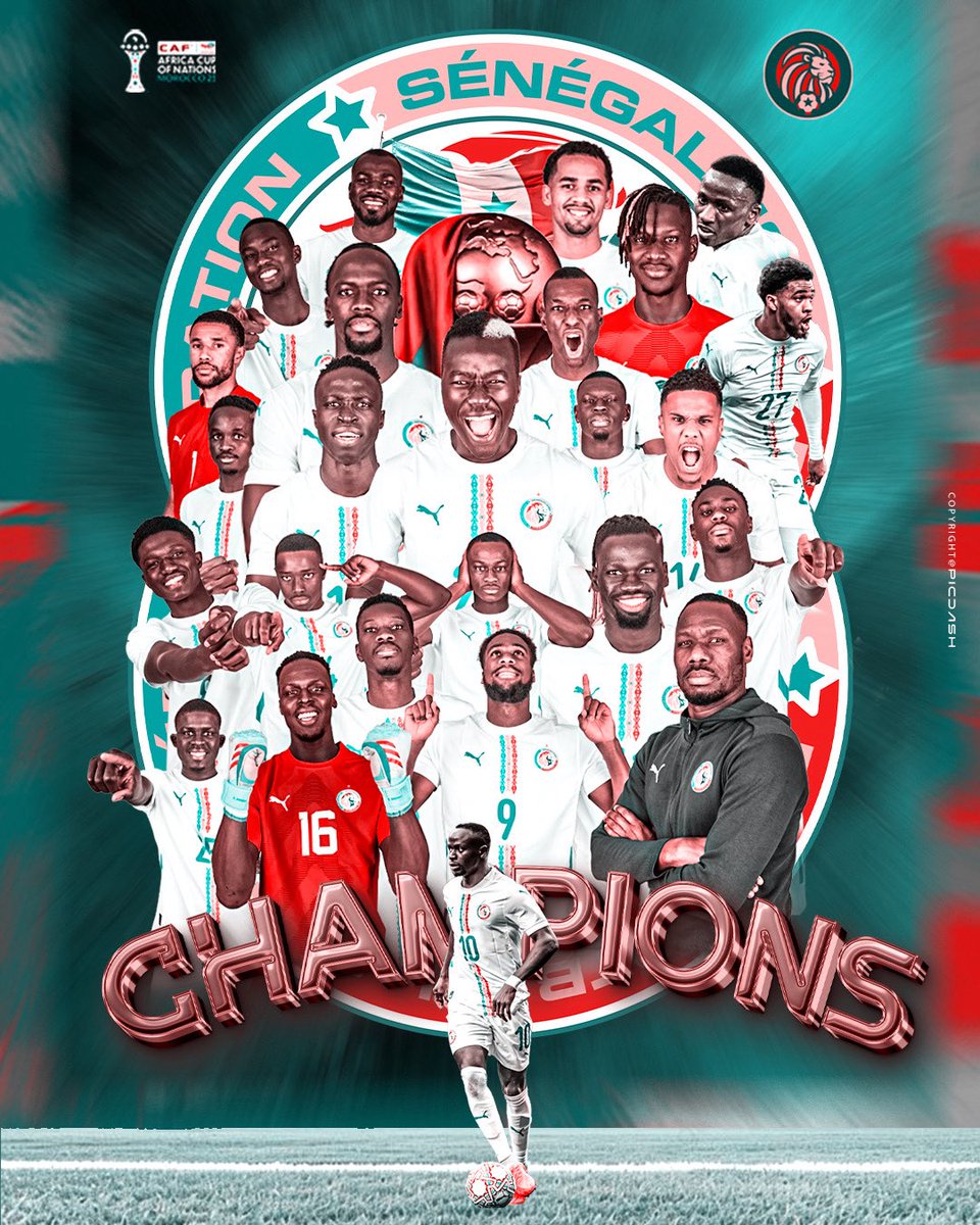 FootballSenegal's tweet image. CHAMPIONS ⭐️ ⭐️ 🇸🇳 

HISTORIQUE. IMMENSE. LÉGENDAIRE.

Le Sénégal est champion d’Afrique pour la 2ᵉ fois 🏆🏆

Deux étoiles, une fierté éternelle ⭐⭐
Allez les Lions ! 🇸🇳
