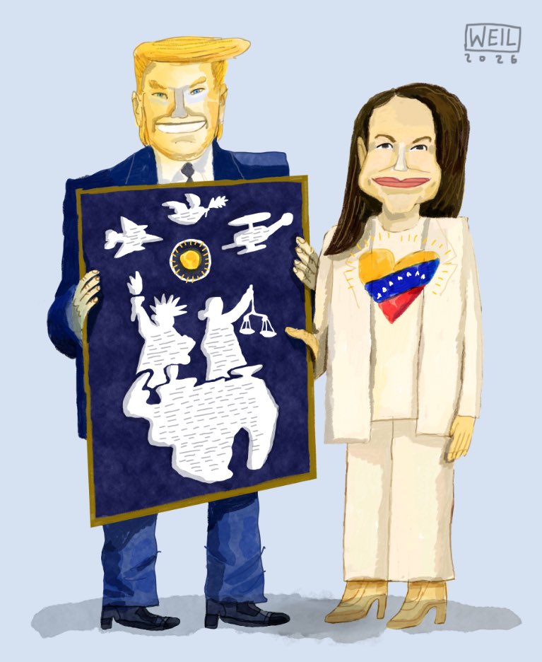 WEIL_caricatura's tweet photo. #Trump #MariaCorinaMachado #NobelPeacePrize #Venezuela #USA https://t.co/XRBlcf1dTv
