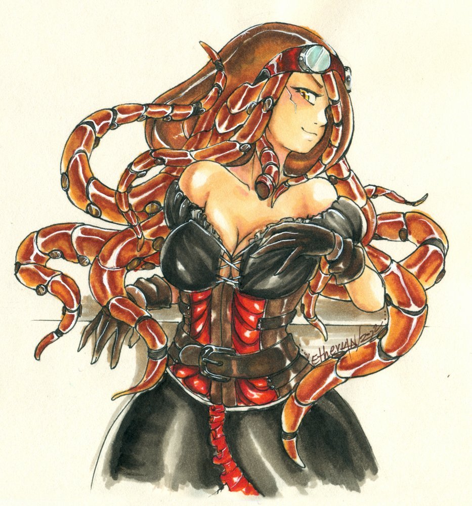 MARKERS! Done in 2022 for my kind of "INK-Tober" list. I should go back to traditional techniques.

#alcoholmarkers #markers #traditionalart #humanart #noai #tentacles