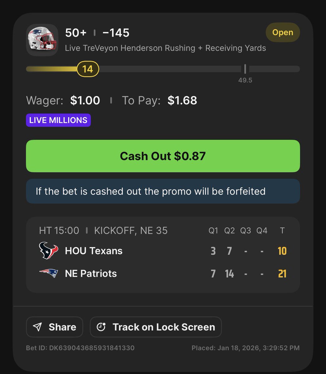 justinduff's tweet photo. @DKSportsbook I’m loyal to a T…reVeyon Henderson https://t.co/vSBYPd60tW