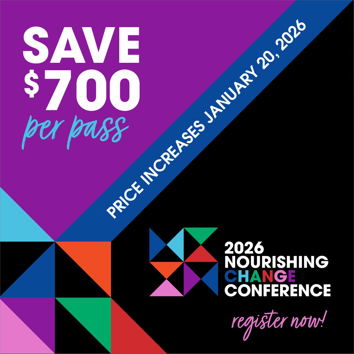 NChangeLive's tweet image. Super Early Bird pricing ends Jan 20.

Save $700 per pass before prices increase.

Register now: nourishingchange.com/register