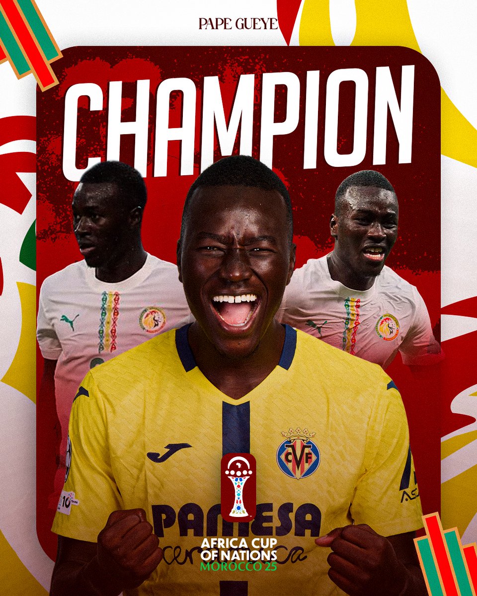 African champion and national HERO! 🤩

Pape Gueye’s Senegal are champions of the #AFCON25 after defeating Morocco in the final (1-0) with a STUNNING goal from the Yellow Submarine's star in extra time!

We are so proud of you, Pape! Congratulations! 💛