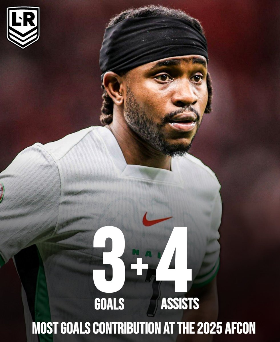 LeaguesReporter's tweet photo. Ademola Lookman ends the 2025 AFCON as the player with the most goals contribution 🌟

Three goals + Four assists = 7 https://t.co/6R7IMcP5YW