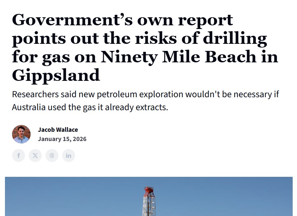 The Albanese Government has decided to risk Victoria's 90 Mile beach so foreign owned gas corporations can explore for gas. 

It will be almost entirely FOR EXPORT and our Government will give them the gas FOR FREE

gippslandmonitor.com.au/p/government-r…