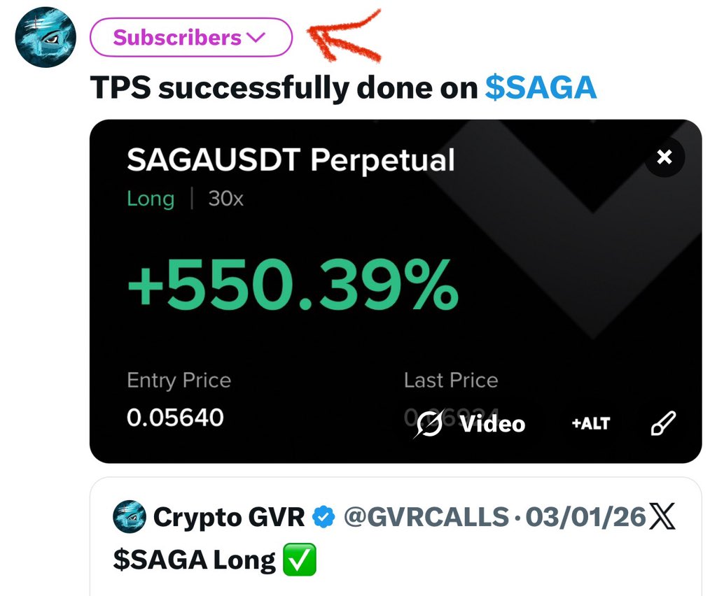 Trade 430 : $SAGA 550% up for my Twitter subscribers Total lost trades in  Jan : 3 Note : Subscribe my X for more trades ✓