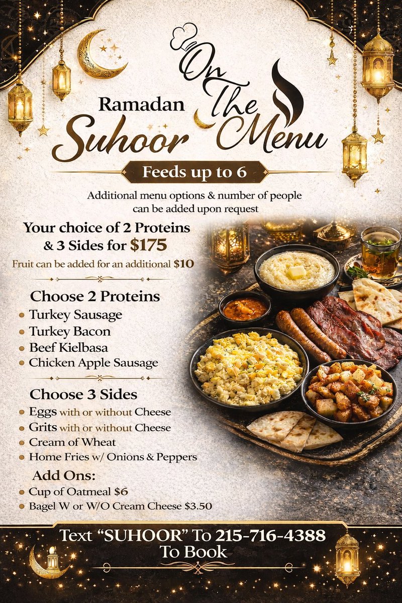 OnthemenuC's tweet photo. Start your day the right way this Ramadan with our carefully crafted Suhoor menu, filled with flavorful dishes to energize and delight. Perfect for family or friends

🚚 Delivery Available, Set Up Available For Guest Of 15 or more. 

No Additional Cost For The Month Of Ramadan https://t.co/xeDArmybGe