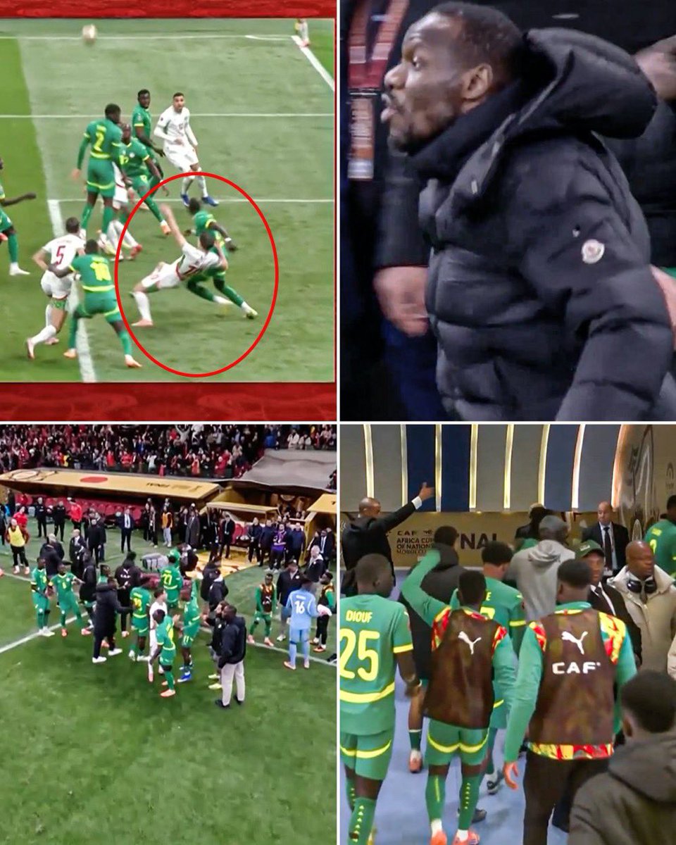 🚨 THIS IS CRAZY! The AFCON final is delivering a DRAMATIC ending we've never seen before in international football. 😱😱❌

⏱️ 92’: Goal disallowed for Senegal for a soft foul, with no VAR check
⏱️ 96’: Penalty awarded to Morocco after a VAR review
⏱️ 112’: Senegal players head