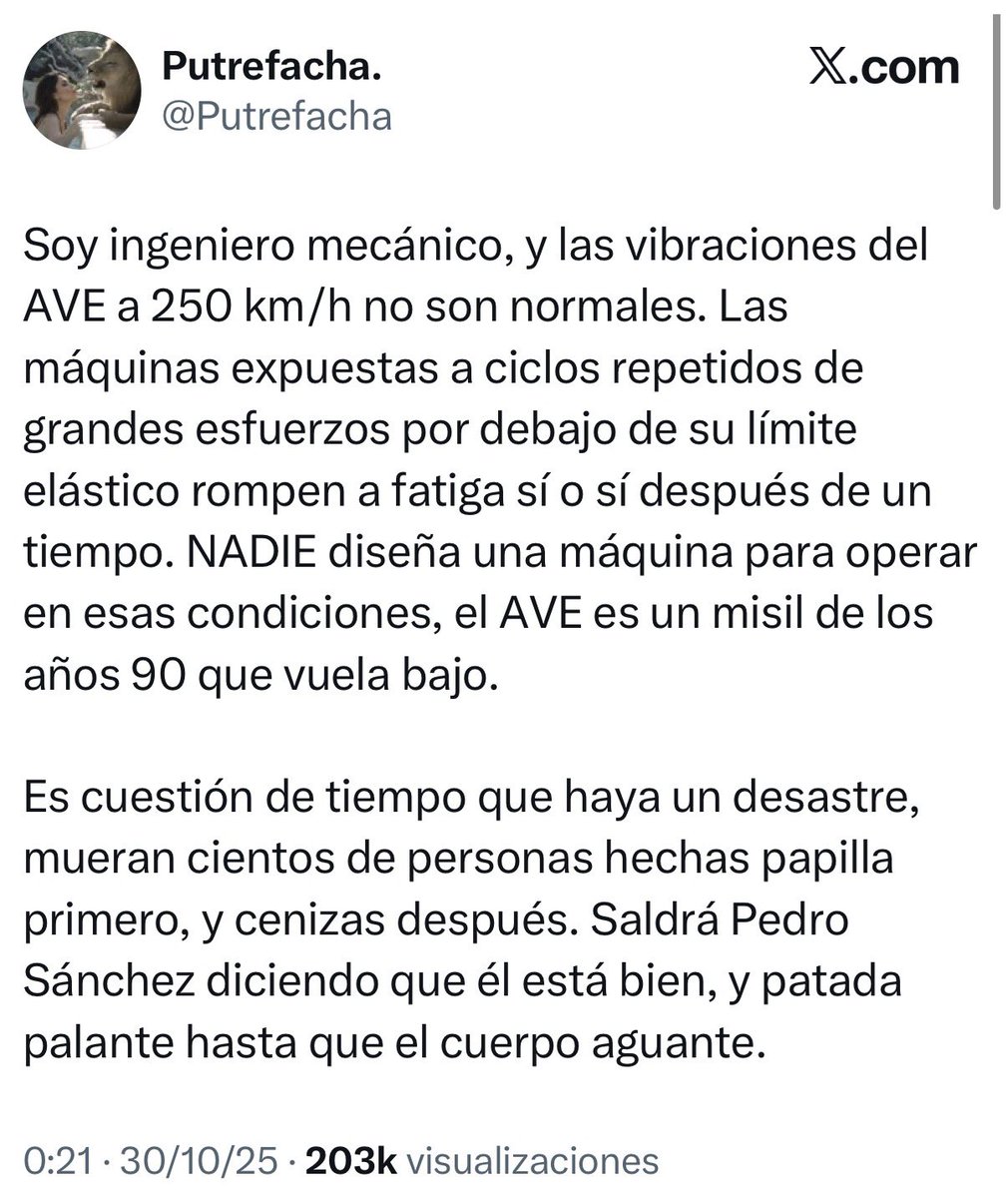 CocoExiliado's tweet image. De septiembre y octubre. Lo de Adamuz no es mala suerte, se podría haber evitado. Estaban todos avisados. 

Que no nos traten de imbéciles, los culpables tienen nombre y apellidos.