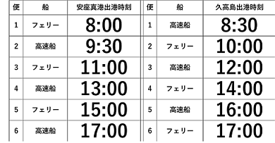 kudakaferry's tweet photo. １9日、高速船・フェリー��通常通り６便運航します。安座真発始発は８時。久高島からの最終は１７時です。詳しくは添付画像をご覧下さい。 https://t.co/7sNVjHWNwL