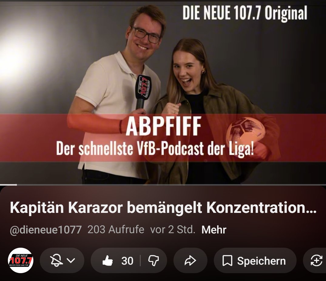 #VfBFCU war das Spiel, was man erwarten konnte...

2 verlorene Punkte für den #VfB oder gerechtes Unentschieden? - Einordnungen von Tiana Kleyer und mir sowie O-Töne von #Hoeneß, #Karazor &amp; #Wohlgemuth hört ihr in unserer neuen Podcastfolge "Abpfiff" ⬇️

youtu.be/FYDWtQDuFf8?si…
