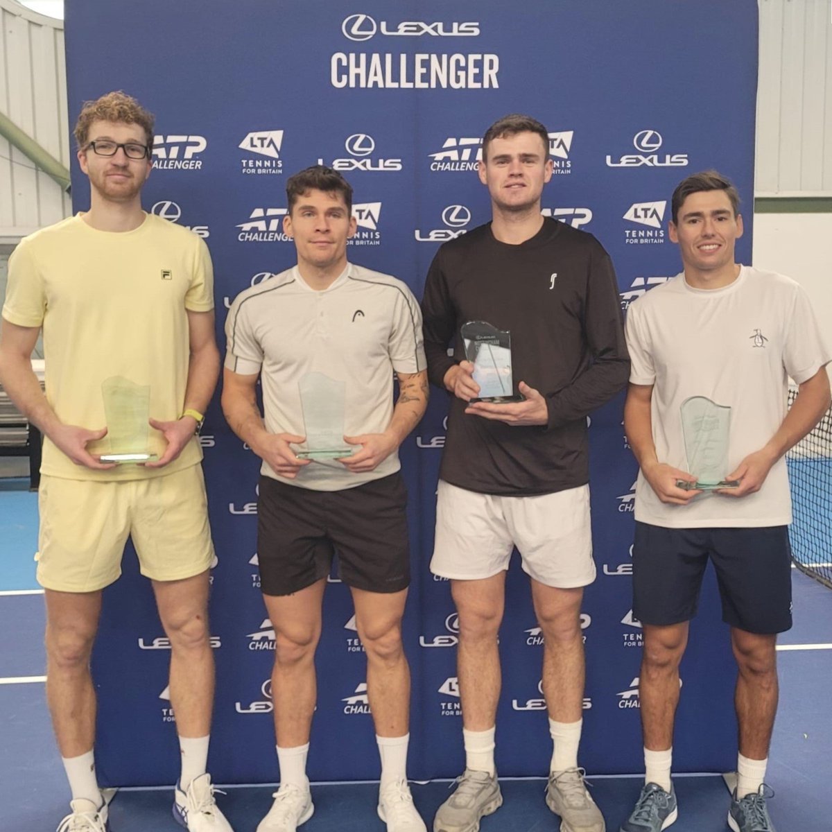 LTACompetitions's tweet photo. Congratulations to the finalists of the Lexus Nottingham Challenger! 👏 

🇬🇧 Singles runner-up | 🇬🇧 Doubles champions

#LexusChallengers #OnTheRise 

MS
🥇Clement Chidekh
🥈Johannus Monday

MD
🥇Charles Broom &amp; David Stevenson
🥈Milos Karol &amp; Daniel Masur https://t.co/q4aElGJZIJ