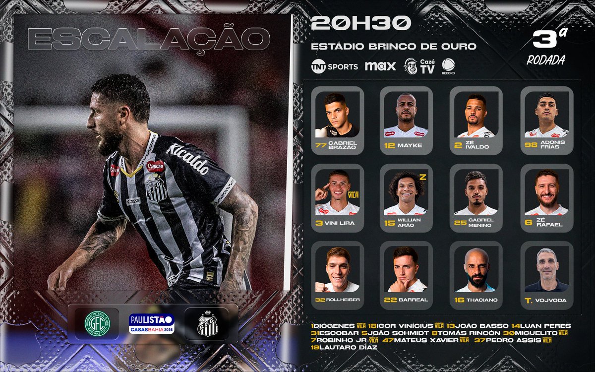 SantosFC's tweet image. PEIXÃO ESCALADO PRO #GUAxSAN! 📋