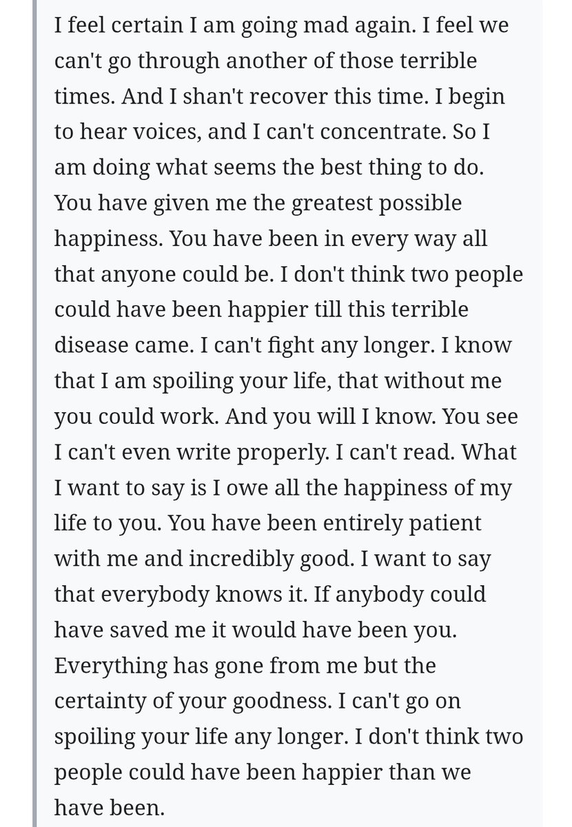 el día que me mate voy a escribir antes en la pared la carta de virginia a su esposo con mi propia sangre
