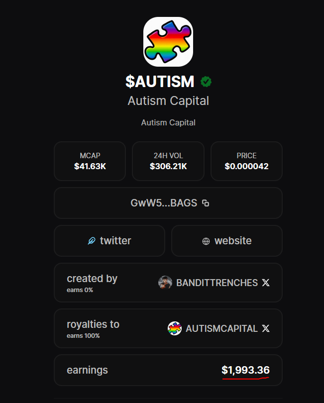SputnikSignal's tweet photo. @AutismCapital yo @AutismCapital ! You got earnings to claim on your @BagsApp ticker that was made for your amazing posts and voice on twitter!

$AUTISM is the ticker

Here is the link to get your earnings
 https://t.co/FcB4iNCper https://t.co/EVnKUcBl0x