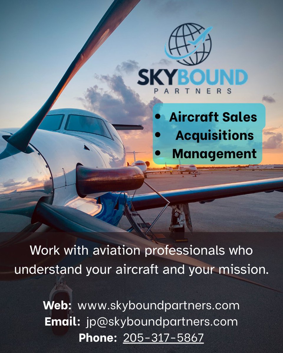 SkyBound Partners simplifies buying and selling aircraft with expert market insight, precise valuation, and end-to-end transaction management.
From marketing and negotiations to inspections and closing, they protect your interests and maximize your outcome. #aviation #aircraft