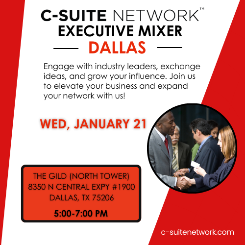 csuitenetwork's tweet image. Start 2026 in the right room. The Dallas Executive Mixer TOMORROW, Jan 21 @ 5PM at The Gild is exclusively curated for VPs, C-suite leaders, and decision-makers focused on growth, influence, and collaboration.

pages.c-suitenetwork.com/dallasmixer