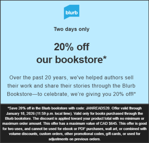 f4tpuzzles's tweet photo. JANREADS20 for 20% off of all Blurb Books!~ ^_^

(Can also be used for the TLC 13 Magazine~ :3)

https://t.co/07wcM5mfy3 https://t.co/GMKG73TCOd