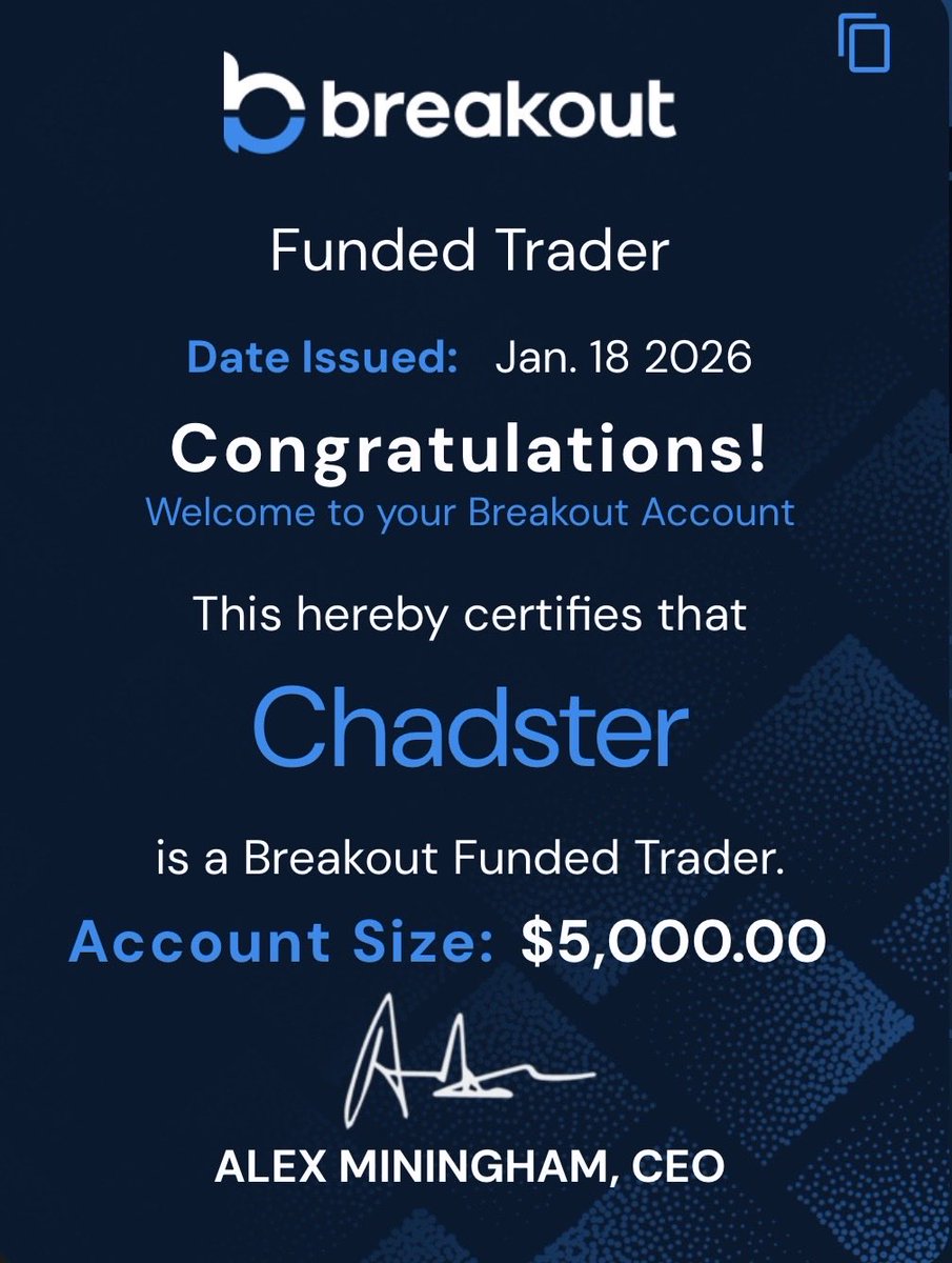 Officially a funded trader today.
I want to thank <a href="/Moneytaur_/">🎯 Master</a> for opening my eyes to how the game is truly played. 👁️

I also want to thank <a href="/lava_xbt/">LavaXBT</a>, his VIP group really helped me better understand &amp; refine MT concepts at an accelerated rate. Very mature &amp; engaging group. ✅