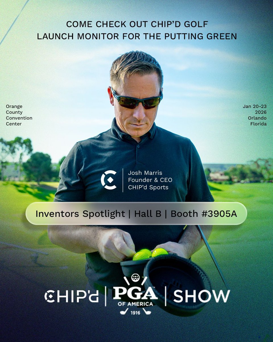 chipd_sports's tweet image. 𝗧𝗵𝗲 𝗳𝘂𝘁𝘂𝗿𝗲 𝗼𝗳 𝗽𝘂𝘁𝘁𝗶𝗻𝗴 𝘁𝗲𝗰𝗵𝗻𝗼𝗹𝗼𝗴𝘆 𝗶𝘀 𝗵𝗲𝗿𝗲.

CHIP’D delivers real-time putting data, performance insights, and smarter practice—built for golfers who want results.

📍 PGA Show | Hall B | Booth #3905A

#CHIPdSports