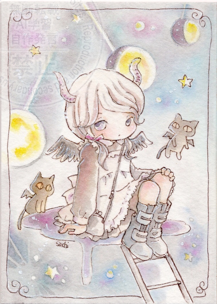 おはようございます

悪魔にもツノがあるわよ

 #角好き鬼イラスト2026