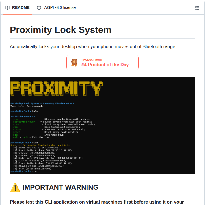 tom_doerr's tweet photo. Locks computer when Bluetooth device leaves range

https://t.co/MdZPQv7HJZ https://t.co/Je7RBtOqON