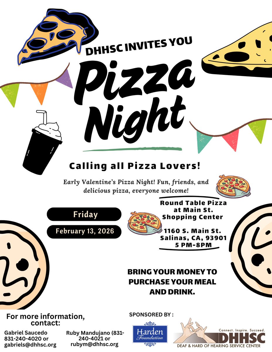 *PIZZA NIGHT NEXT MONTH!*

Full message: instagram.com/p/DTl4Y_KEqk-/…

#DHHSC #CentralCoastOutreach #PizzaNight #RoundTablePizza #Fun #Social #EarlyValentinesDay
