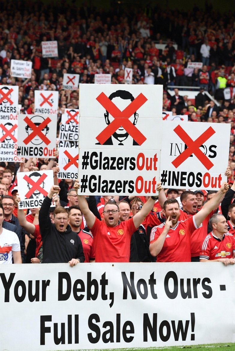 Glazerspissoff's tweet image. Clear our debt or good riddance #INEOSOUT #GlazersOut we want our club back