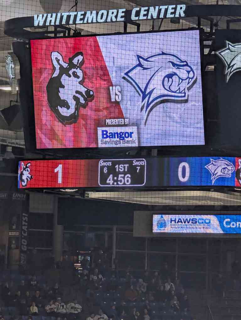 NUHockeyBlog's tweet image. UNH had a player draw the Northeastern logo and it’s been on the Jumbotron ever since. A+ content