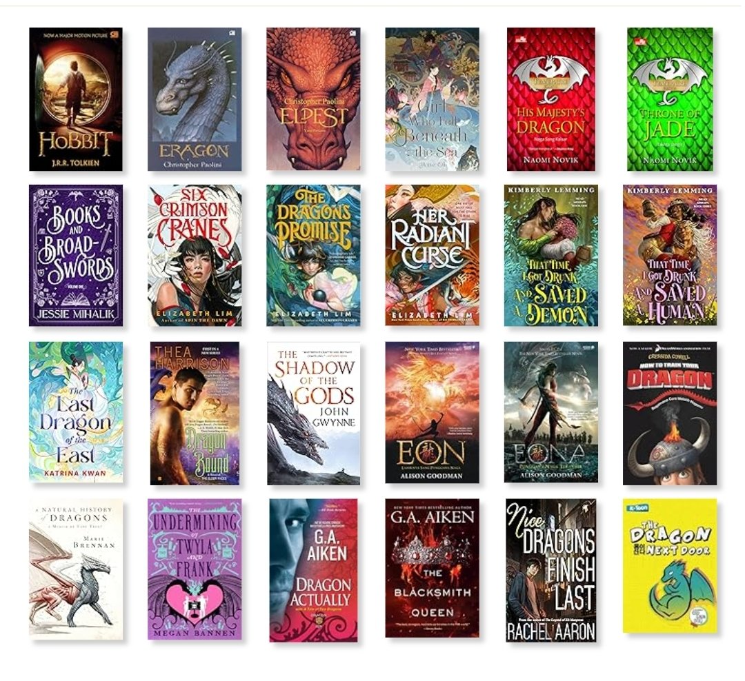 Some of my favorite books with dragon 🐉:
- The Hobbit
- His Majesty's Dragon
- The Shadow of the Gods
- Dragon Kin series 🔞
- Eon duology
- How to Train Your Dragon
- Mead Mishaps series 🔞
- Six Crimson Cranes
- Eragon
- Books &amp; Broadswords 🔞
- A Natural History of Dragon