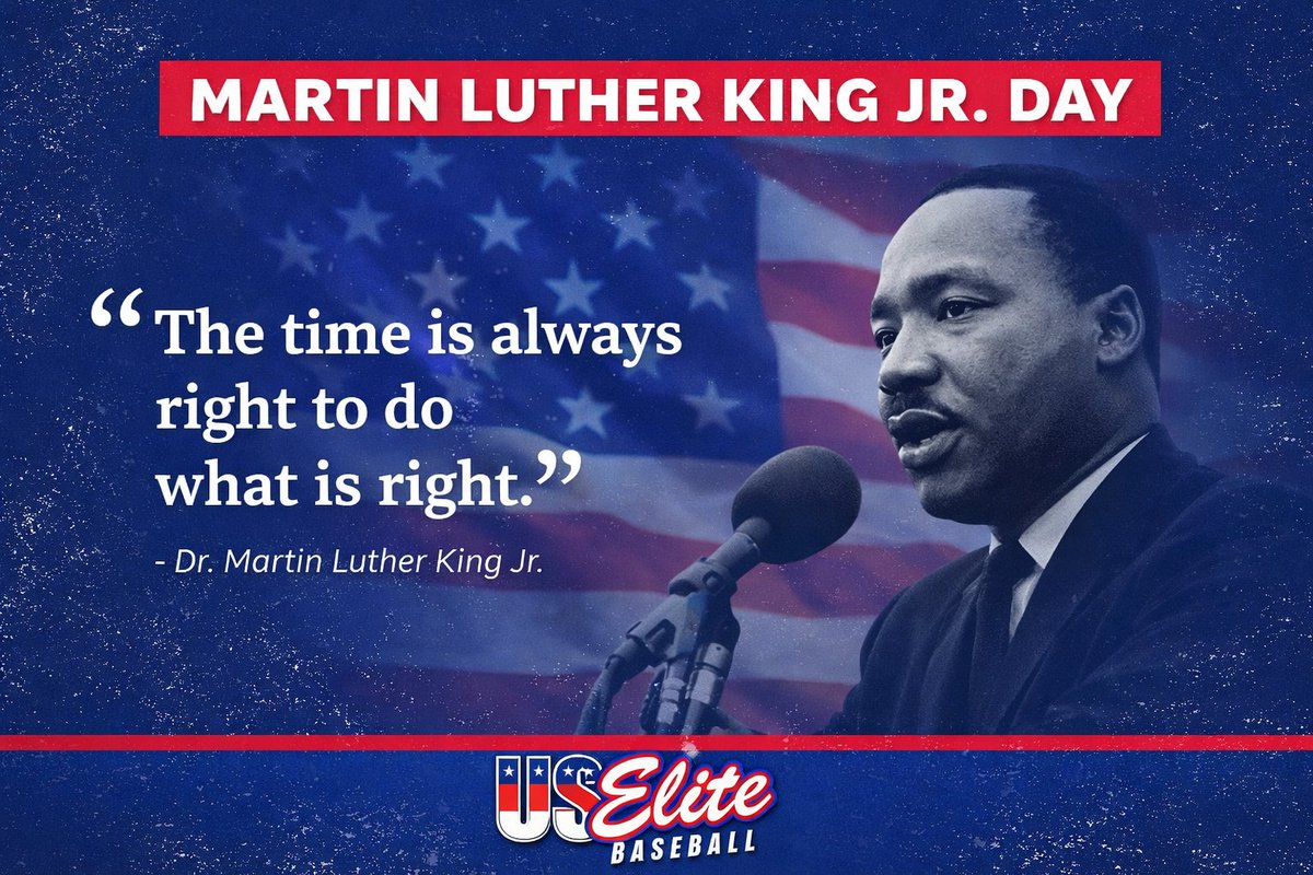 USElitebase's tweet photo. “The time is always right to do what is right.” Dr. Martin Luther King Jr.
At US Elite Baseball, we honor Dr. King’s legacy by leading with respect, unity, and integrity.. on and off the field.
#MLKDay
#UncommonStandards https://t.co/LVRKiEebbq