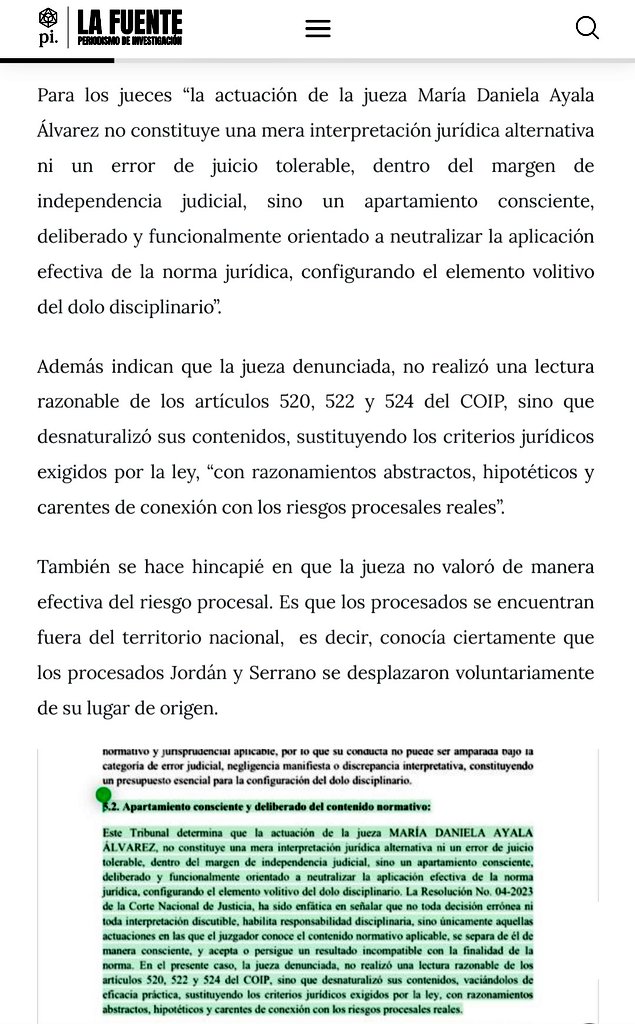 🚨 La Sala Penal de Pichincha determinó que la jueza María Daniela Ayala incurrió en error inexcusable y dolo en el caso #MagnicidioFV.

La jueza Ayala desnaturalizó la ley y permitió actuaciones ilegales que favorecieron a procesados fuera del país.

🔗 periodismodeinvestigacion.com/2026/01/16/mag…