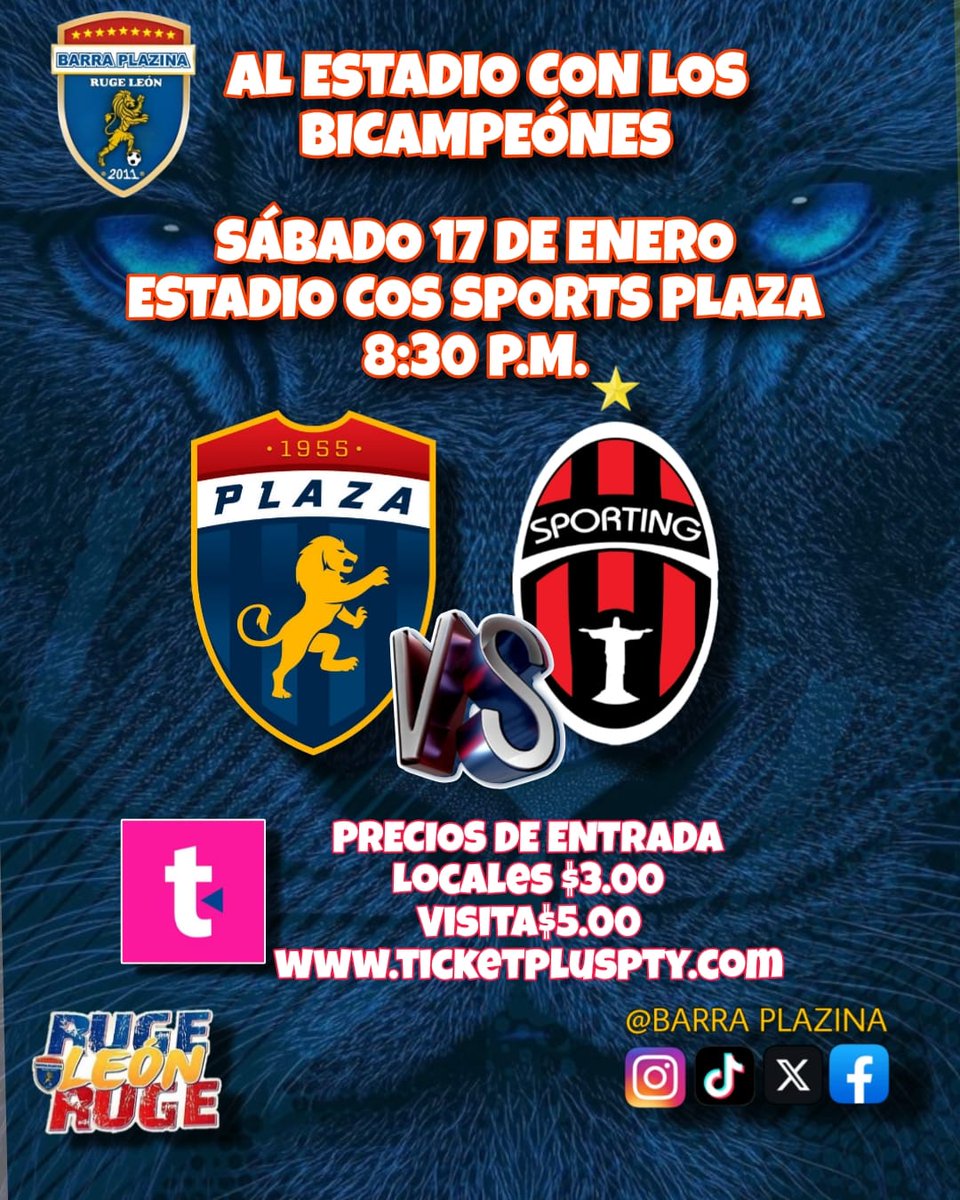 Mañana todos al estadio Cos Sport Plaza 🏟 arrancamos nuestro camino a la décima 🏆 Entrada para la manada a solo B/. 3.00 ÷ 1.00 de servicio, vamos alentar y apoyar al bicampeon 🦁💪💙❤⚽️🇵🇦 <a href="/cdplazaamador/">CD Plaza Amador</a> <a href="/LPFpanama/">LPF TIGO</a>