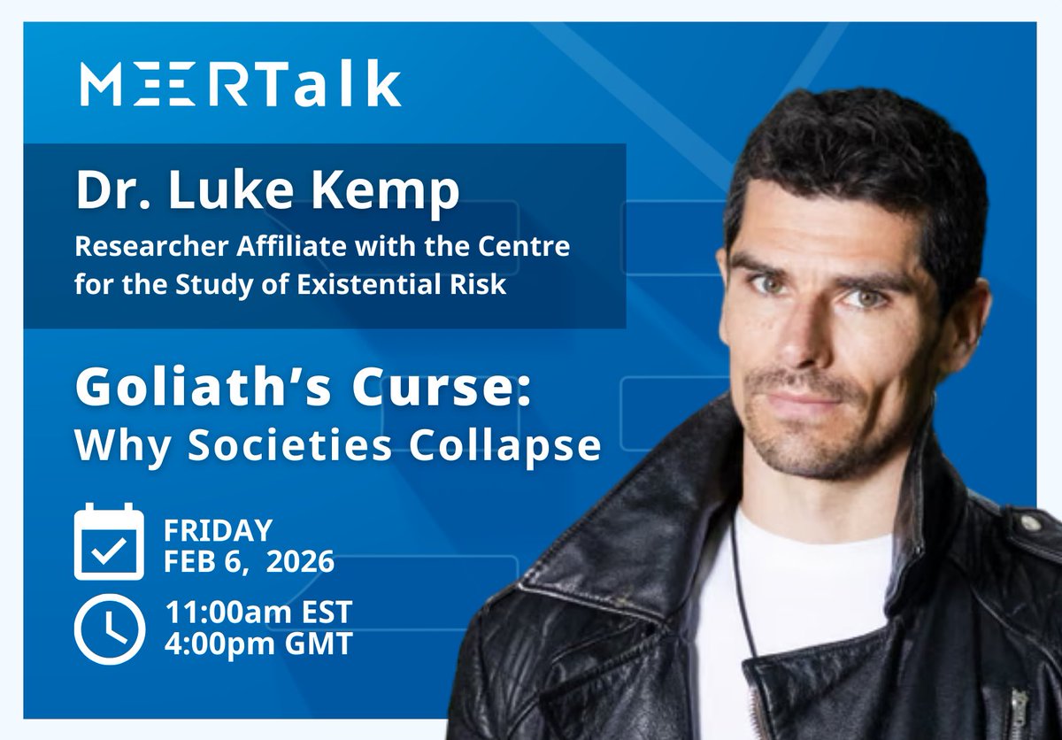 MEERsrm's tweet image. How do societies collapse and why does inequality keep appearing at the center?

Join our upcoming MEERTalk with Luke Kemp, author of Goliath’s Curse, on the history and future of societal collapse.

Register Here: meer.org/upcoming-event…

#MEERTalk #ClimateRisk #SocietalCollapse
