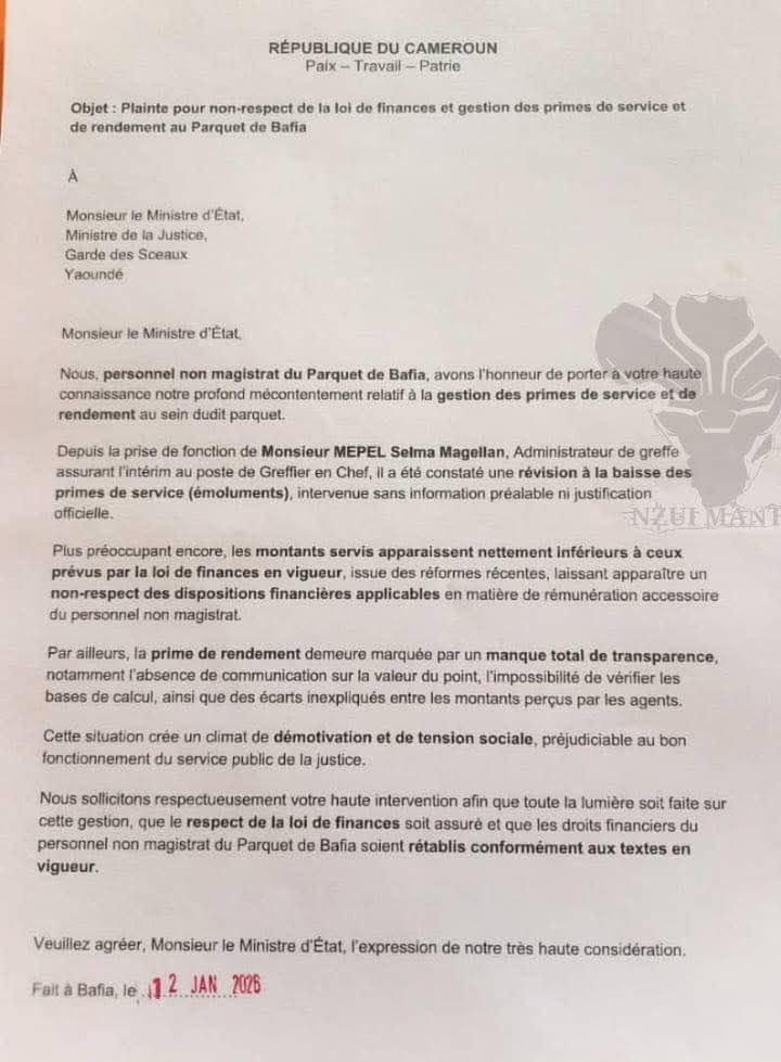 Socialactucm's tweet photo. Parquet de Bafia : le courroux du personnel consigné dans cette plainte
#Minjustice https://t.co/eMG2oEEPOT