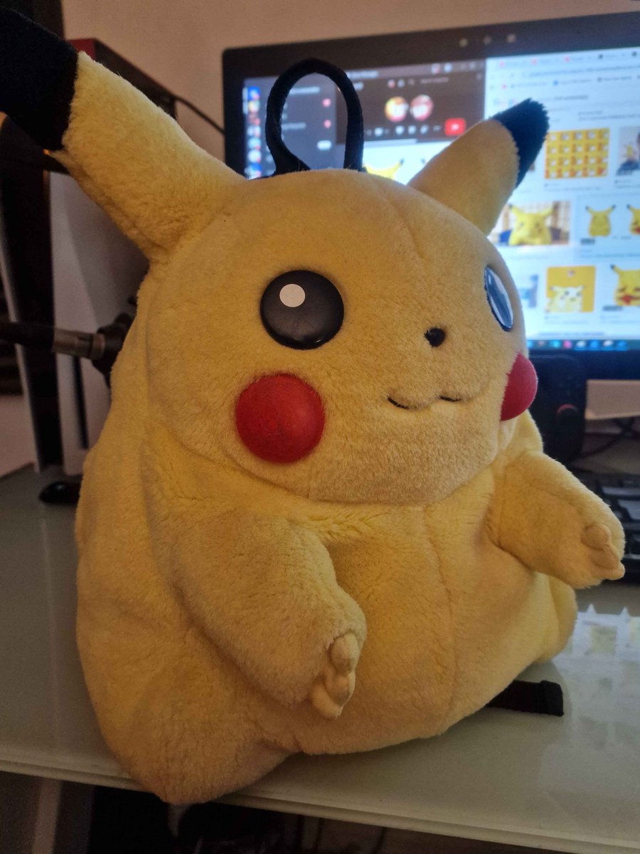 Though I may never get my hands on this little chonkerchu, at least I'll always have you, 1997 fat Pikachu plush backpack🙏