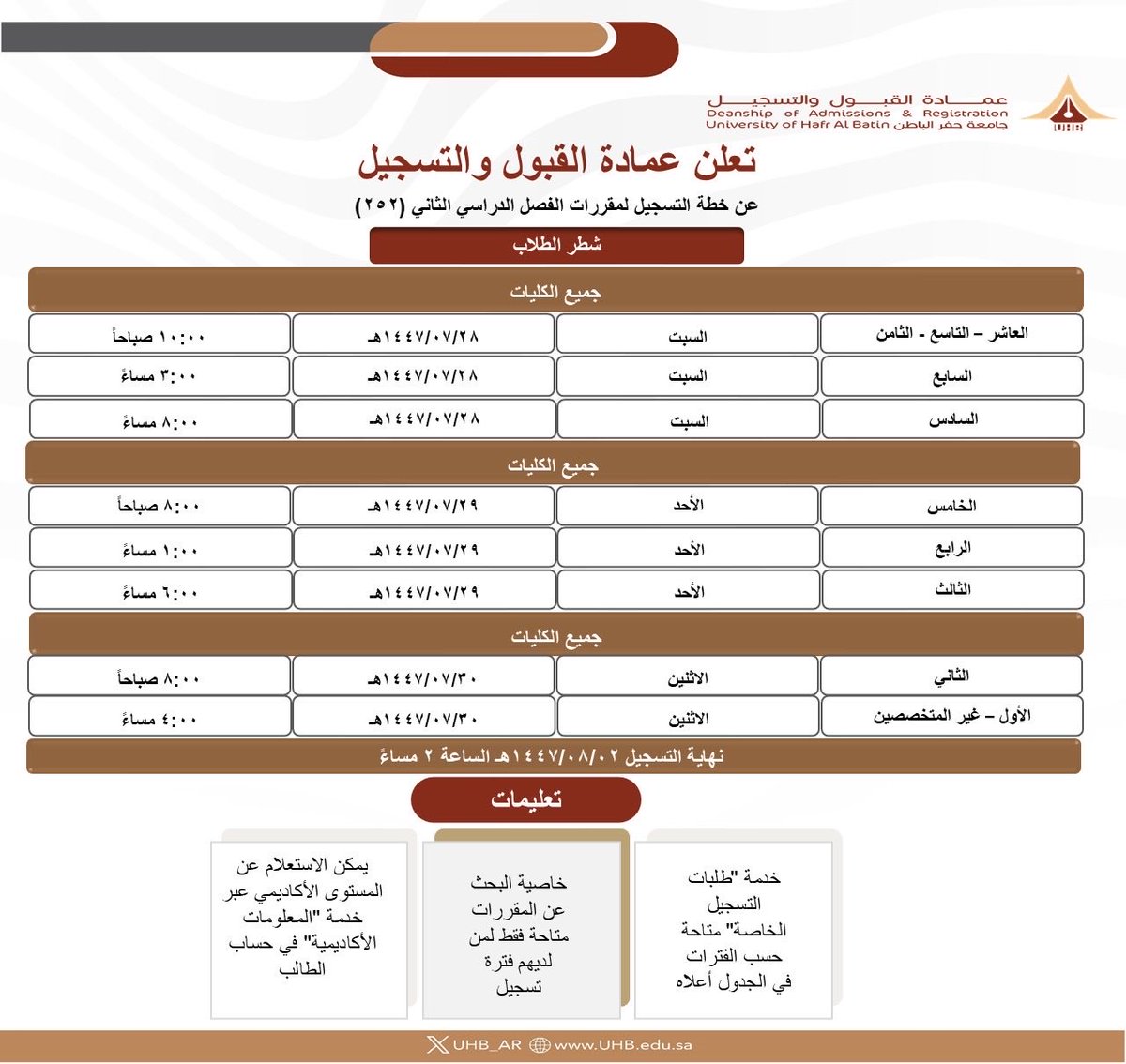 UHB | عمادة القبول والتسجيل tweet media