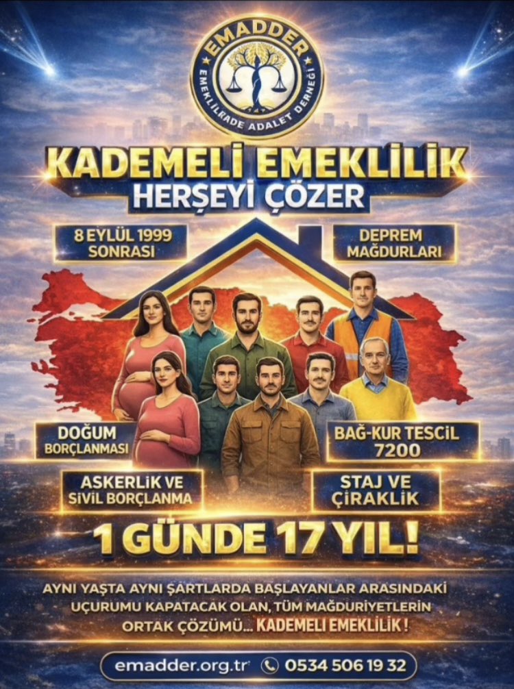 Bir günle 17 yıl fazla çalışmak kader değildir, adaletsizliktir. 
Aynı iş yerinde çalışan, benzer koşullara sahip insanlar arasında emeklilik hakkı konusunda uçurum yaratmak iş barışını bozar. Adaletin olmadığı yerde huzur da olmaz! 
#KademeArtıkŞart